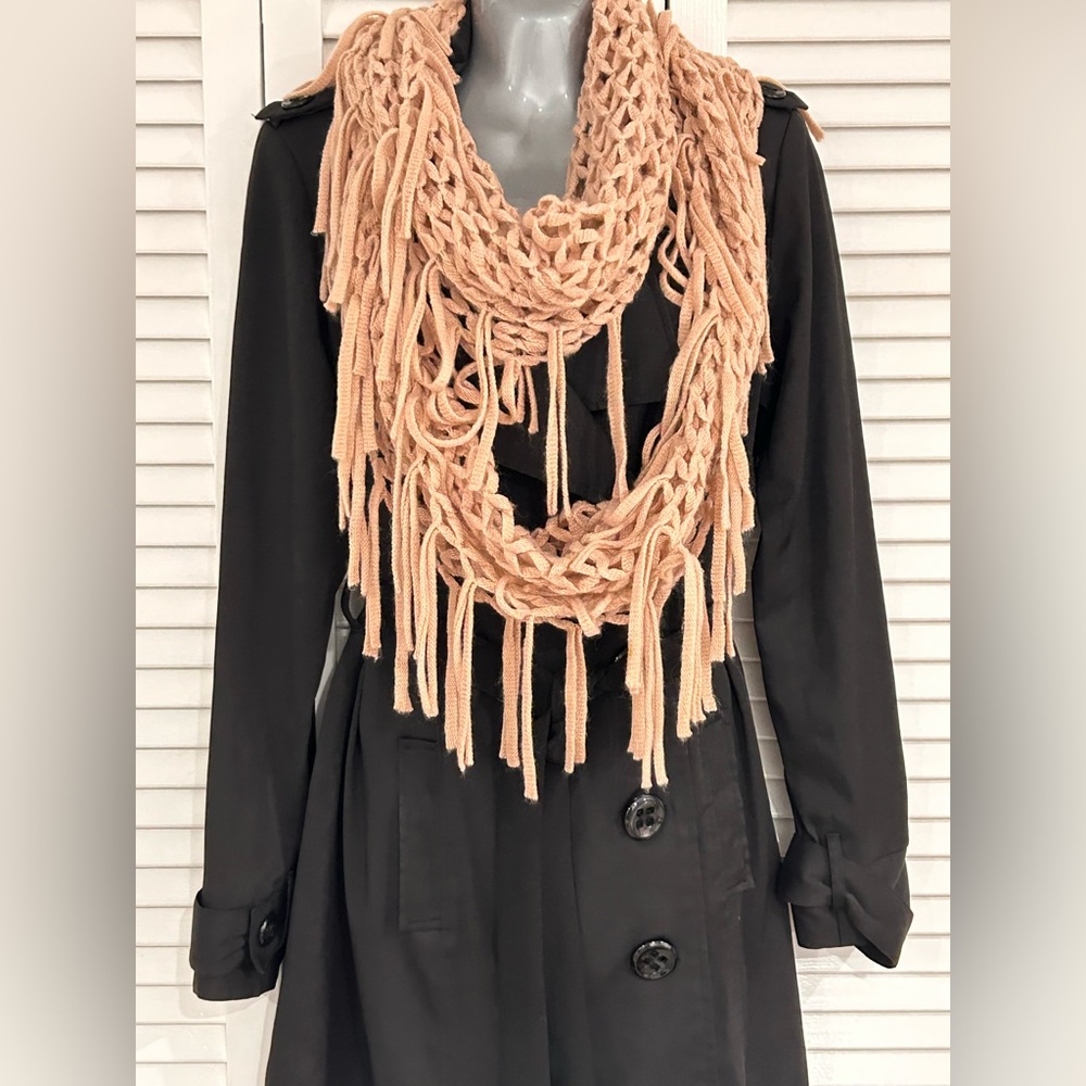 Beautiful Crocheted infinity scarf with fringe
